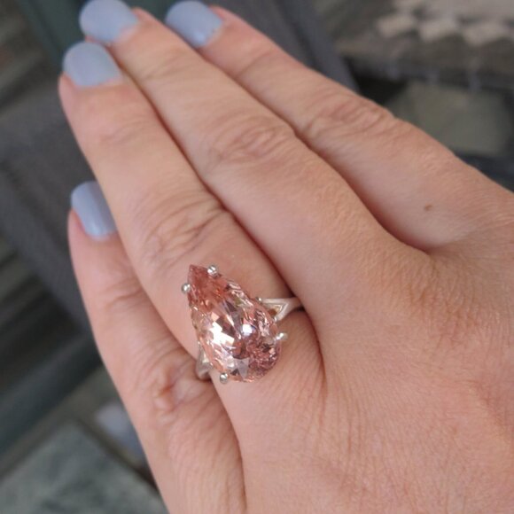 Rare Large Natural Salmon Pear Morganite Cocktail Ring In Sterling Silver 7.70ct - Picture 4 of 12